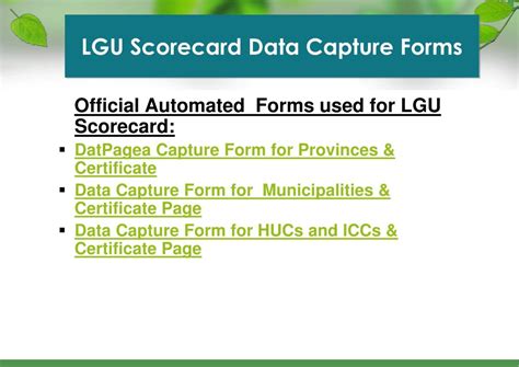 LGU HEALTH SCORECARD DATA CAPTURE FORM .